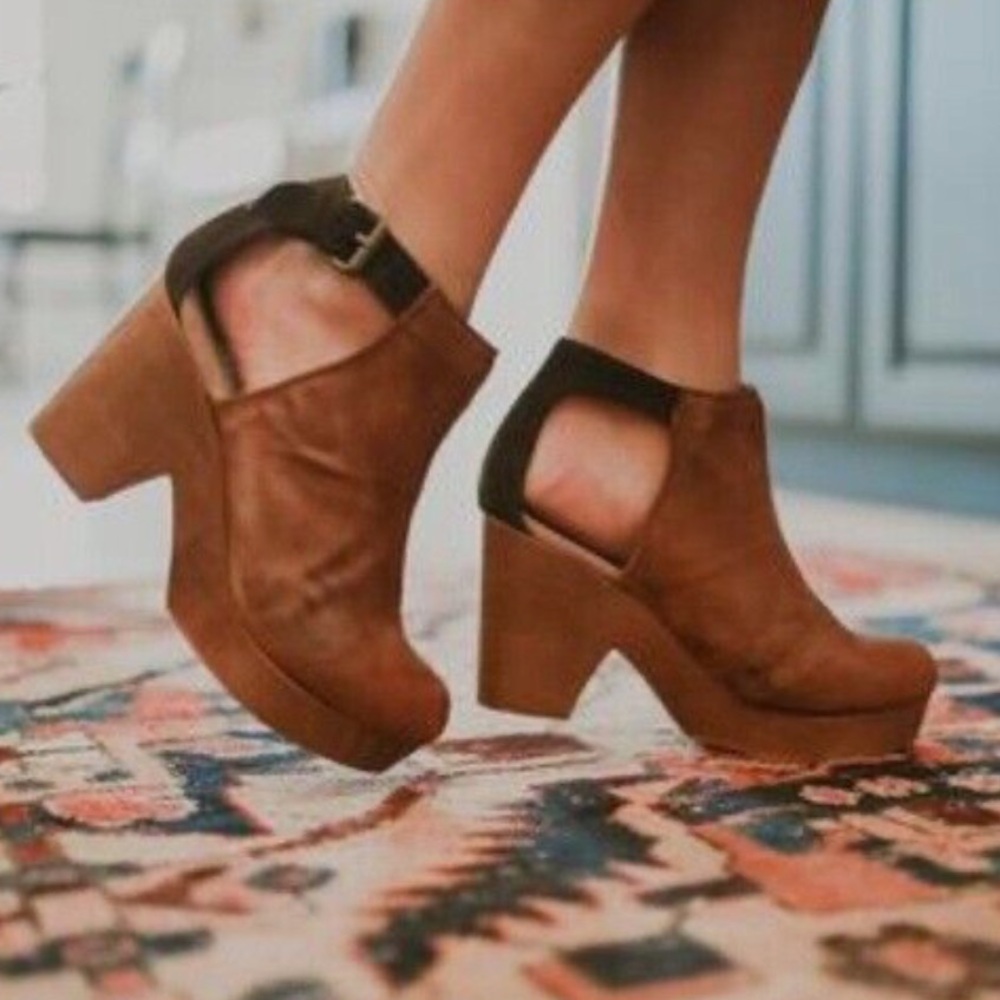 Free People Amber Orchard Leather & Suede Wood Platform Heels Shoes